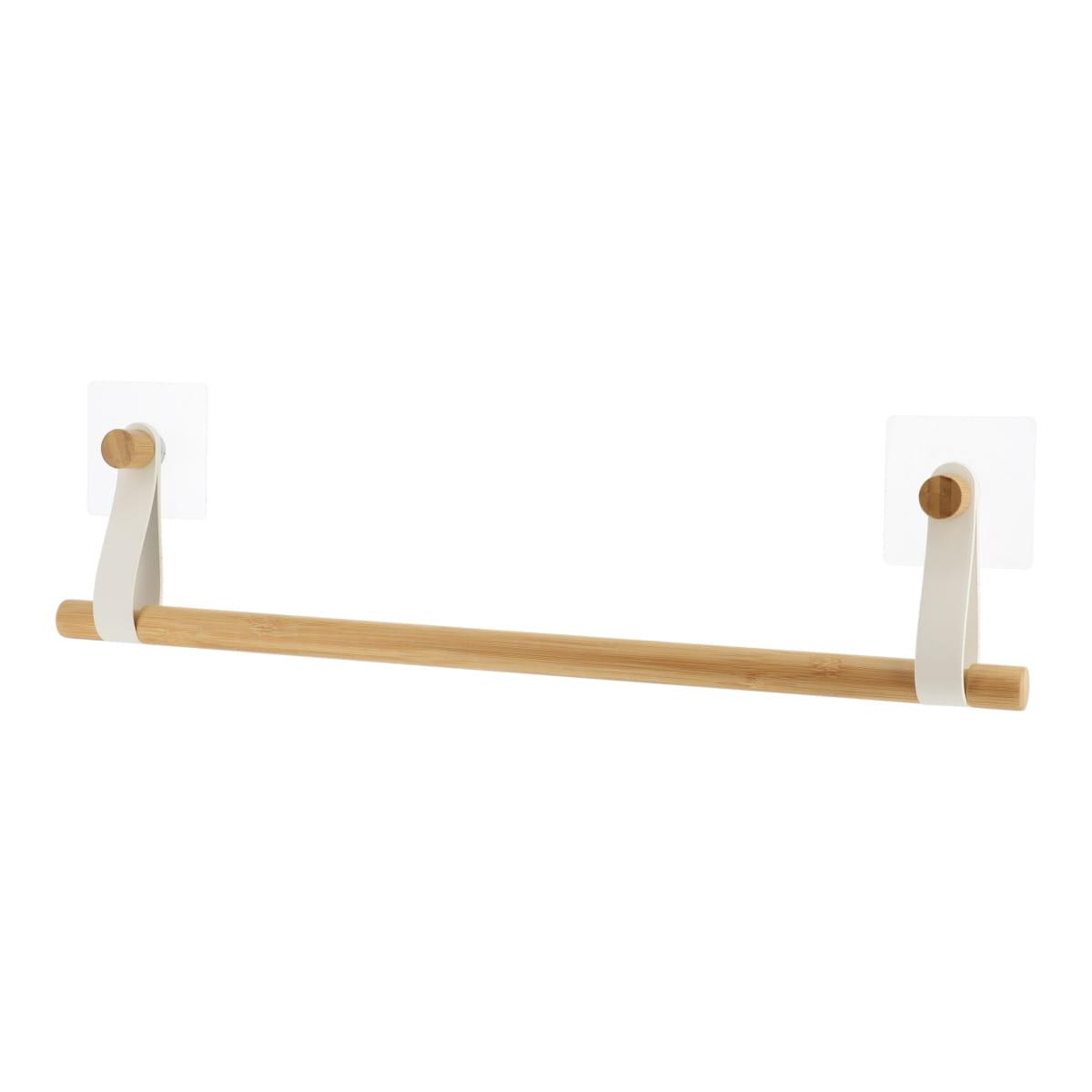 PORTE SERVIETTES 1 BARRE AVEC LANIERES BLANC BAMBOU