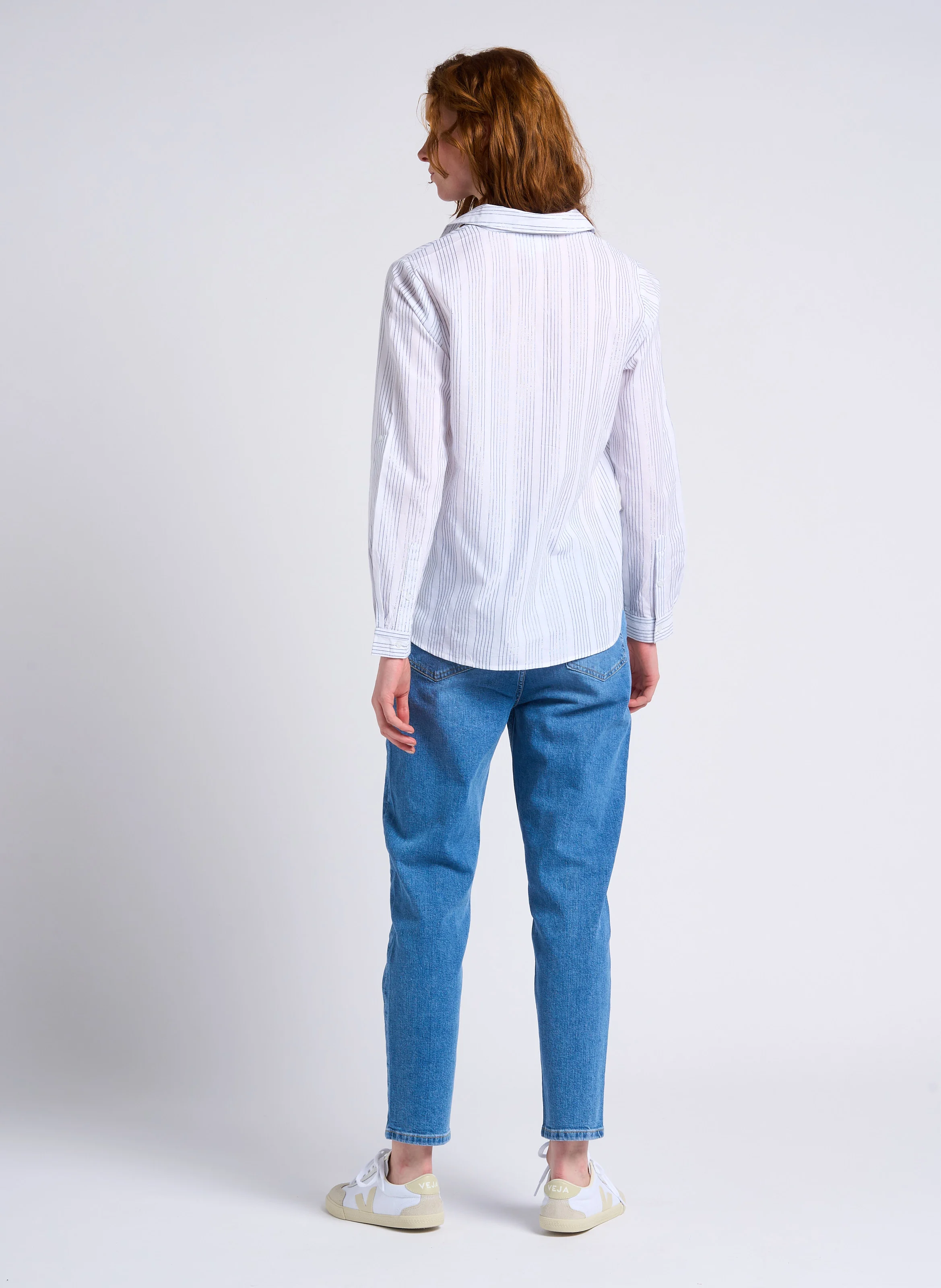 Jean mom-fit délavé taille haute en coton | Bleu