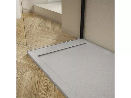 Receveur de douche 90x180cm extra plat RIBERA en résine surface ardoisée gris Grille grise