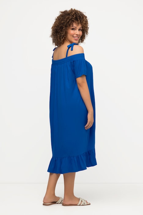 Midikleid, Volant, A-Linie, Carmenausschnitt, Halbarm