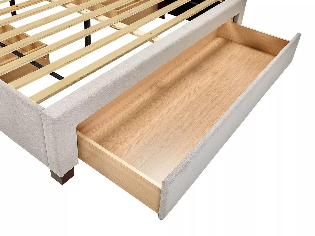 Lit avec 3 tiroirs 160 x 200 cm - Tissu - Beige + Matelas - LIAKO