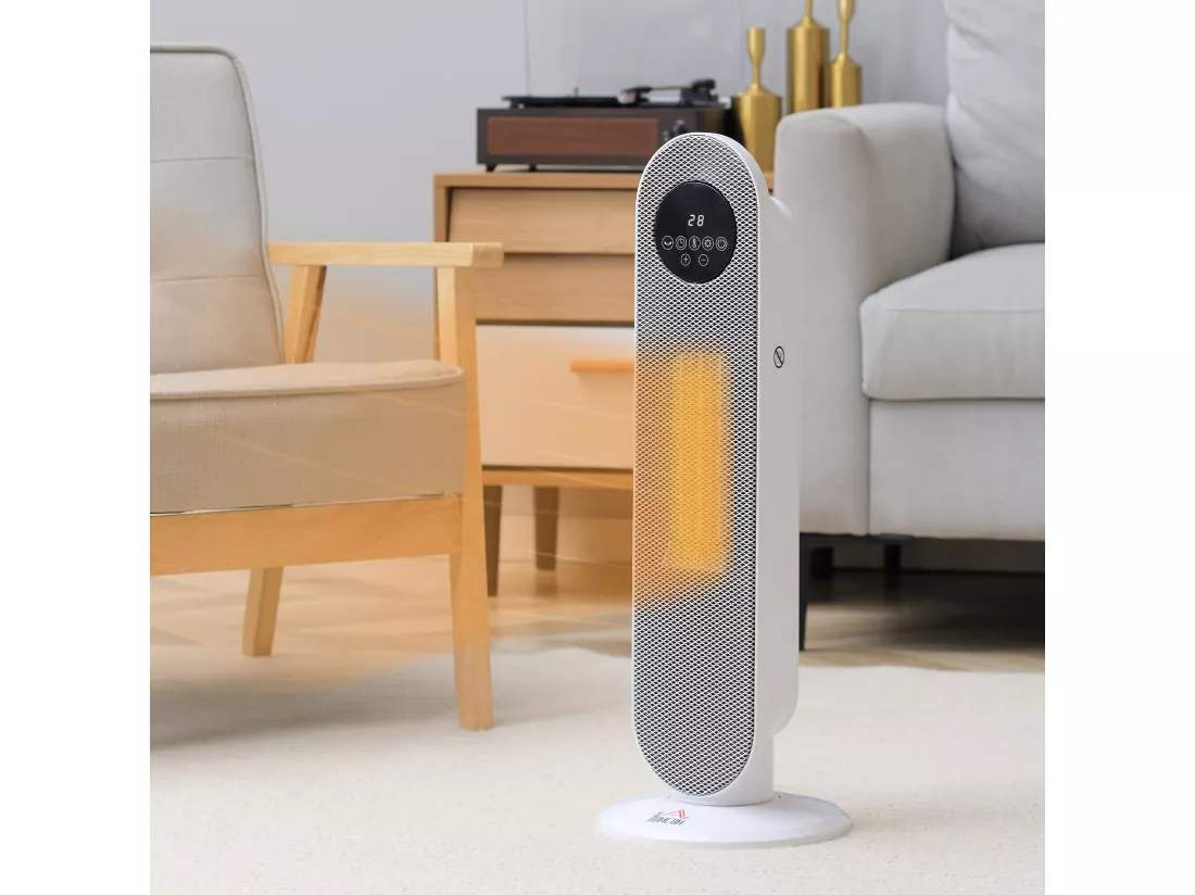 Chauffage soufflant oscillant 2000 W - radiateur céramique PTC - 2 niv. puissance - chauffage d'appoint avec télécommande blanc noir