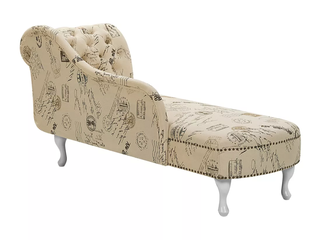 Chaise longue Chesterfield en tissu imprimé beige côté droit NIMES
