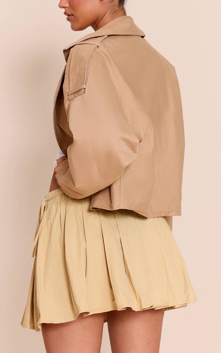 Camel Mini-jupe Plissée En Coton Avec Fronces Latérales