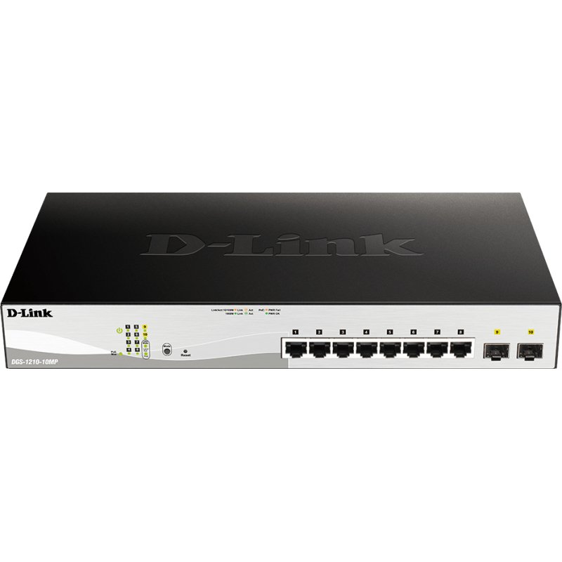 D-Link DGS-1210-10MP Géré L2 Gigabit Ethernet (10/100/1000) Connexion Ethernet, supportant l'alimentation via ce port (PoE) Noir, Gris