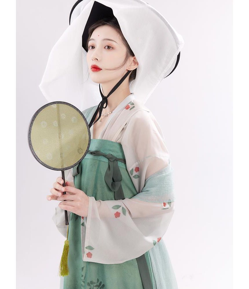 Keiko Girl - Traditionele Chinese top met lange mouwen en bloemenprint / strapless maxi-jurk / bandjes / set