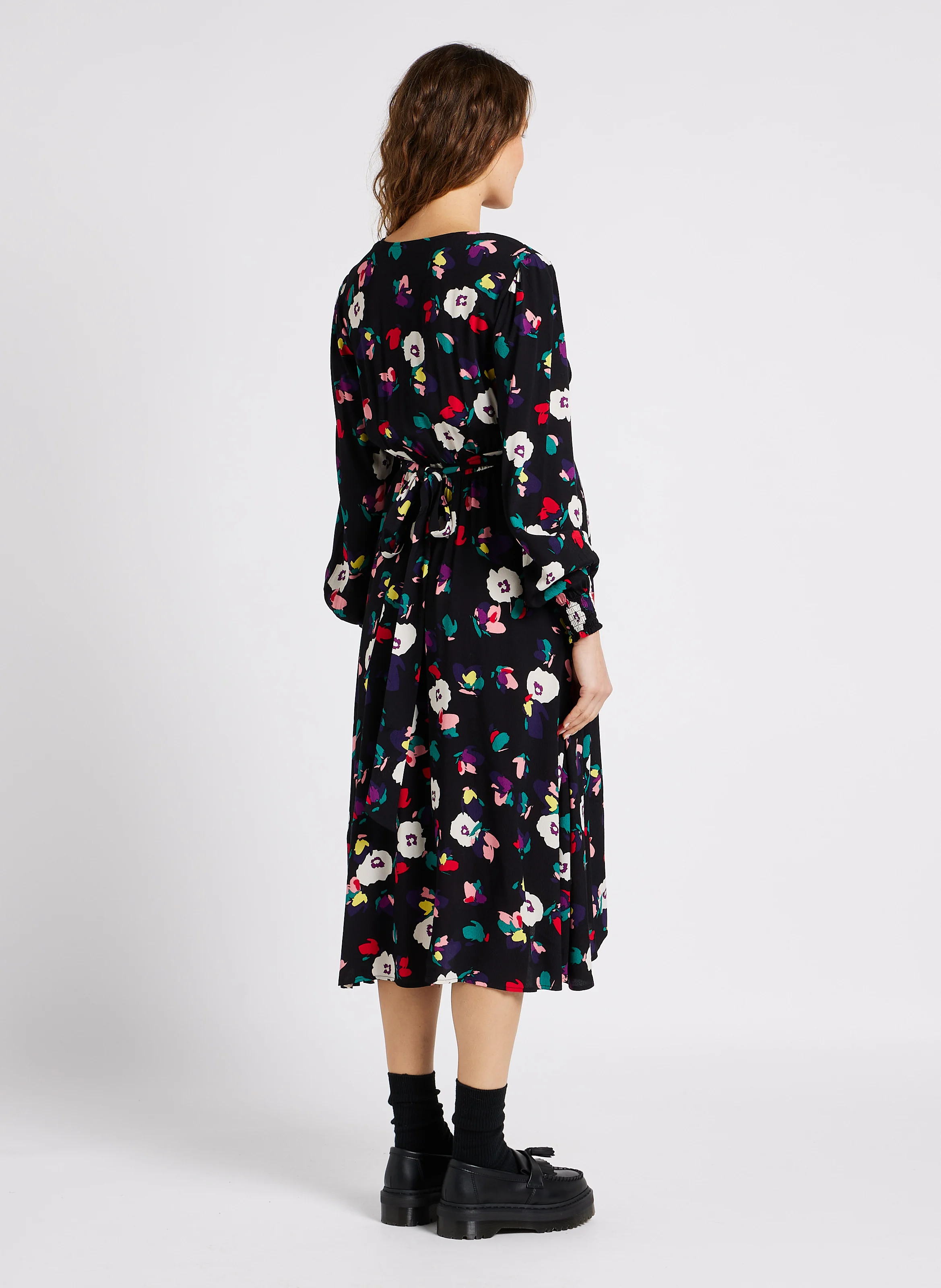 DARYL - Robe midi col V imprimée floral| Multicolore