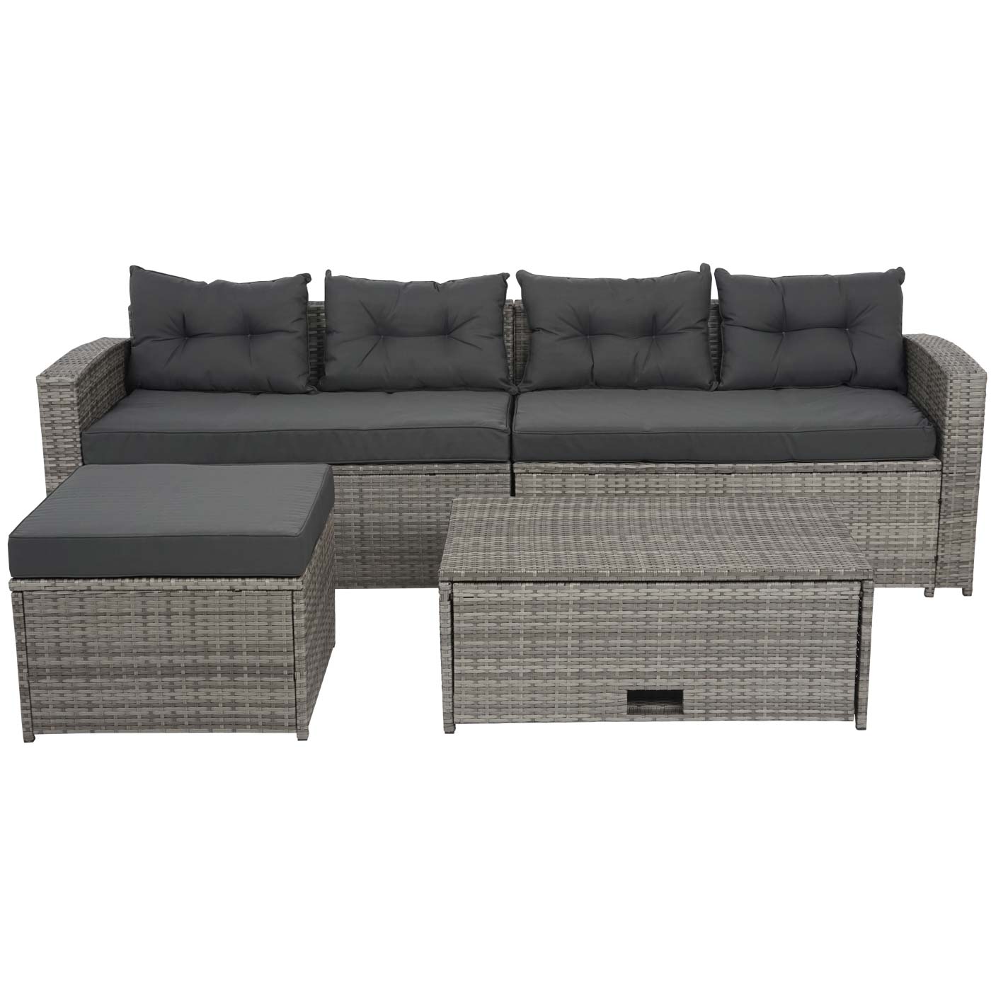 Poly-Rattan Garnitur MCW-J34, Balkon-/Garten-/Lounge-Set Sitzgruppe Sofa, Staufach ~ grau, Kissen dunkelgrau