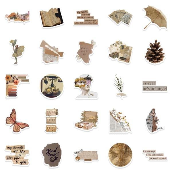 INF Vintage DIY Stickers 52-pakning Flerfarget