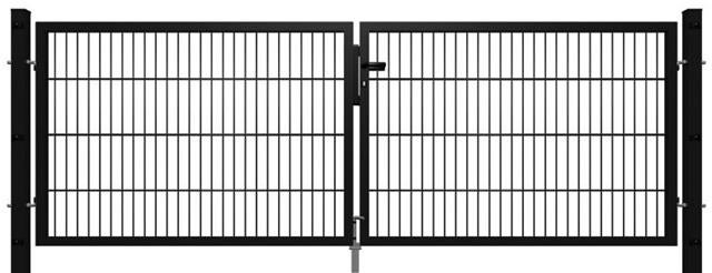GEWA Economy dubbele tuinpoort, 3m breed, 1m hoog, dubbelstaafmatpoort, RAL6005 mosgroen, inclusief palen en toebehoren