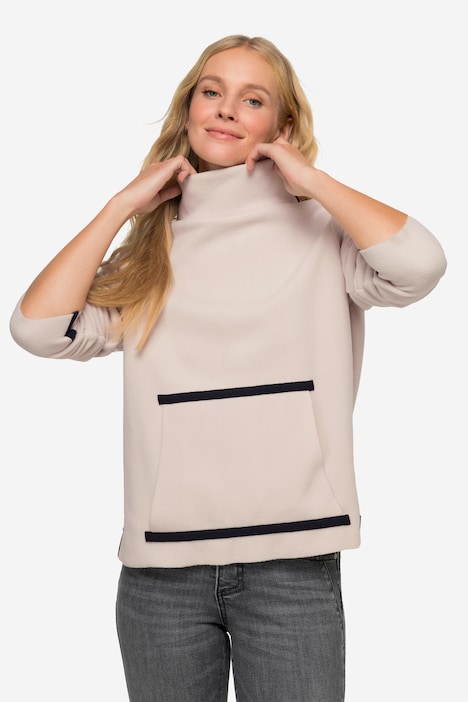 Fleece-Pullover, farbige Schmuckbänder, Stehkragen, Langarm