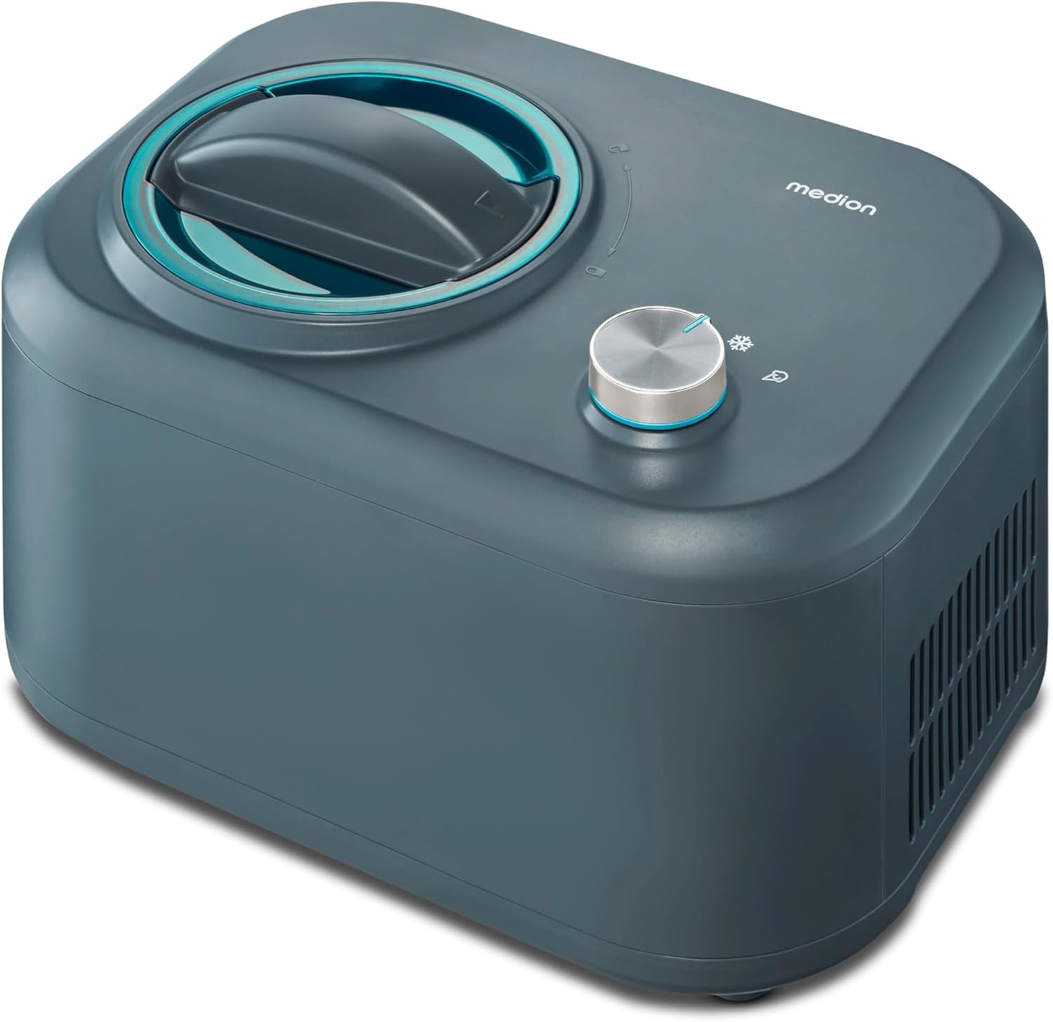 MEDION Eismaschine mit Kompressor (selbstkühlend, geeignet für die Zubereitung von Eiscreme, Frozen Yoghurt & Sorbet, 1 Liter, 100 Watt, Aluminium Eisbehälter, MD 10169)
