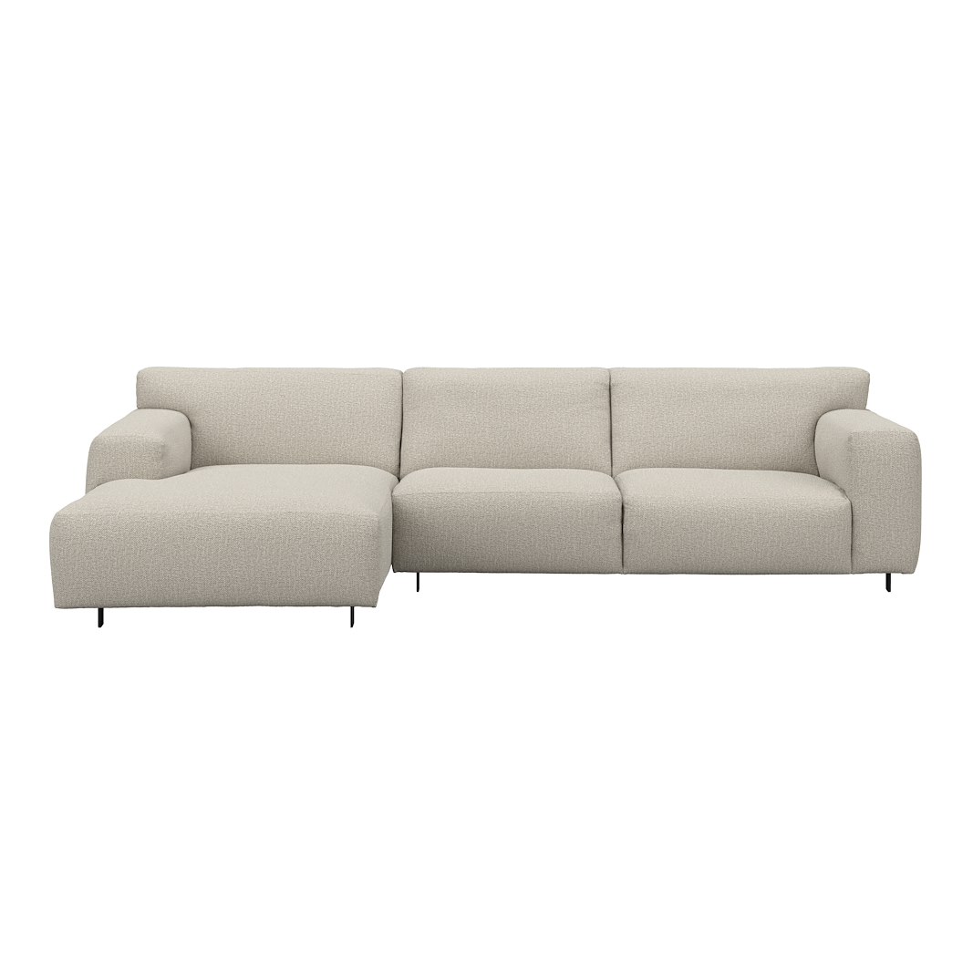 Vesta 2,5-seter med sjeselong venstre I Tekstil Marsel Beige, standardsøm, sort metallben 10 cm, Comfort CM