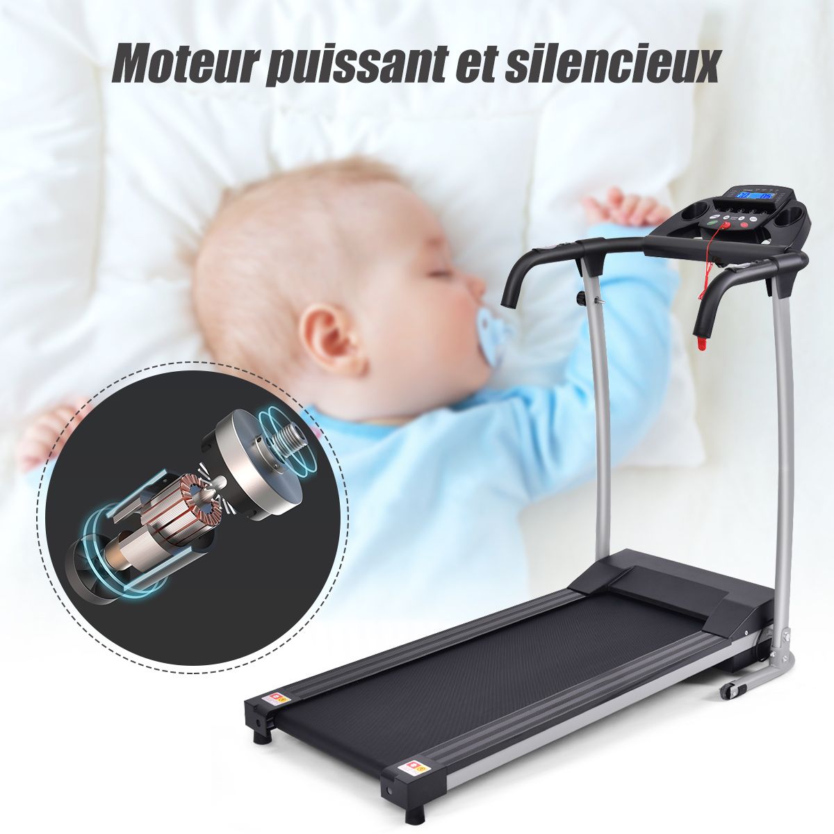 Tapis de Course Électrique Pliable avec Écran et Moniteur de Fréquence Cardiaque avec Vitesse de 1 à 10 km/h et 12 Programmes Noir - Lidl-Manfred