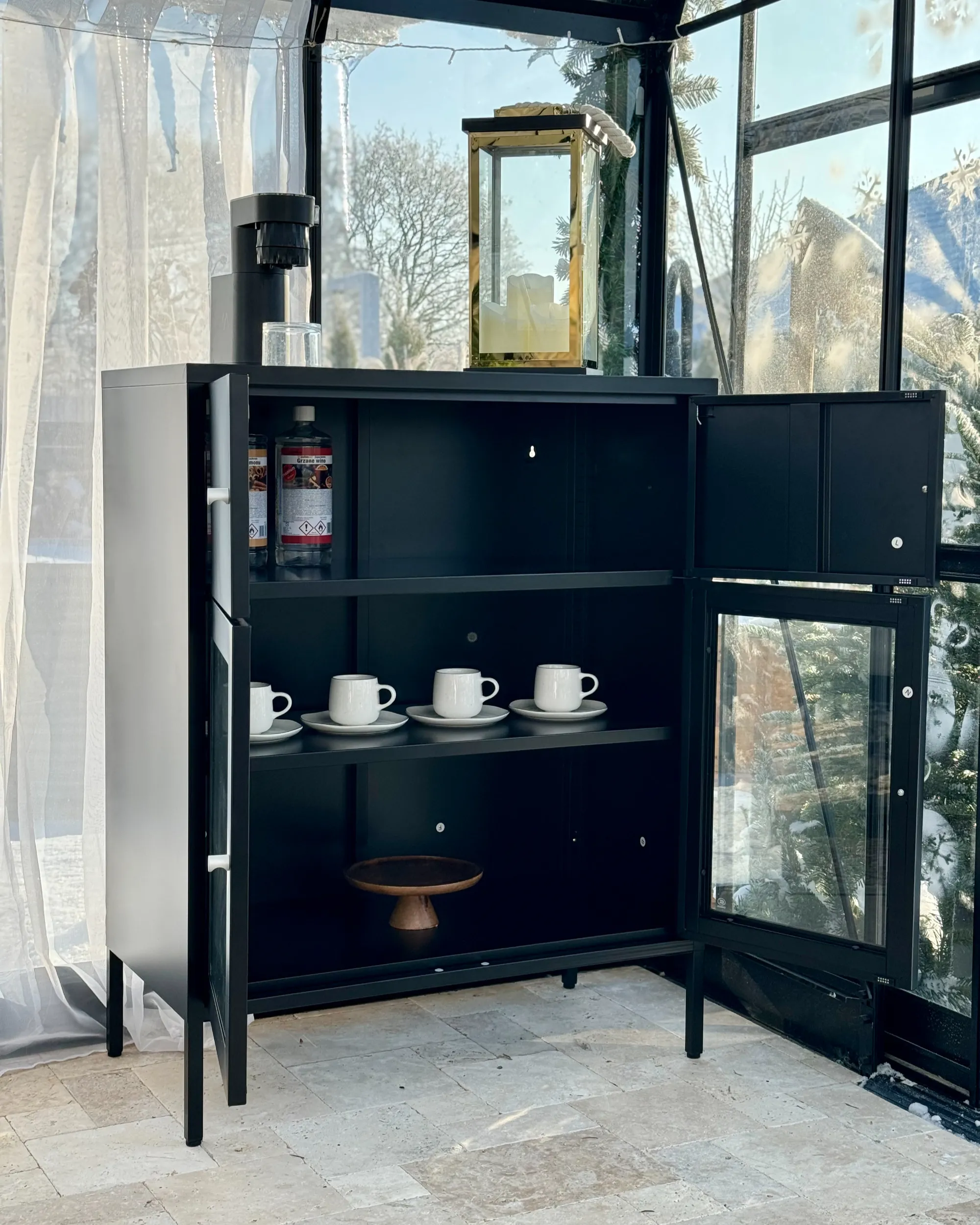 Dressoir met glazen deuren ESHOLT Metaal 80 cm Zwart