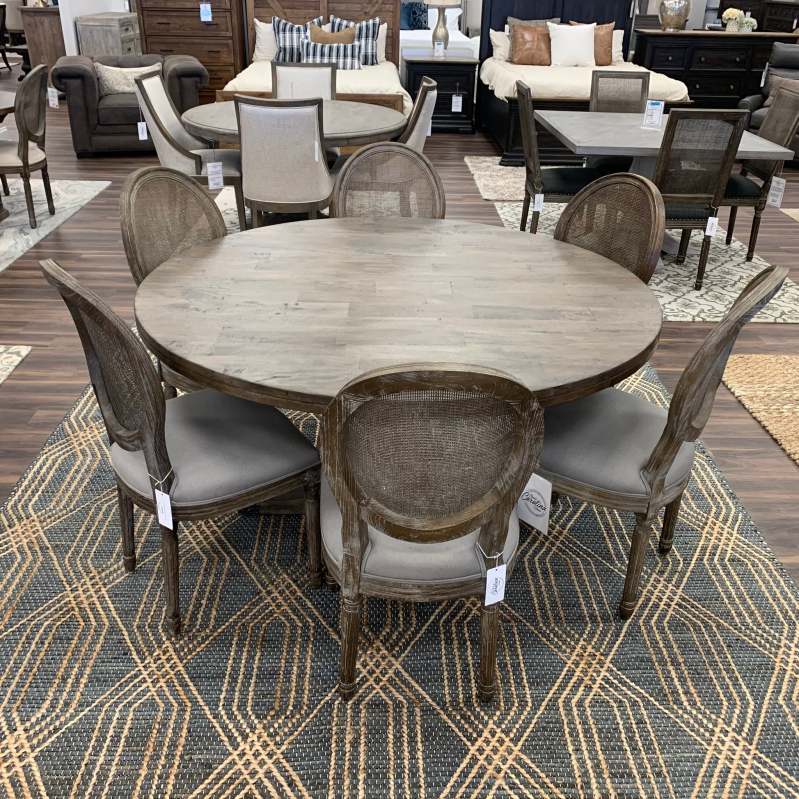 Mesa de jantar redonda de 60 polegadas - acabamento natural envelhecido