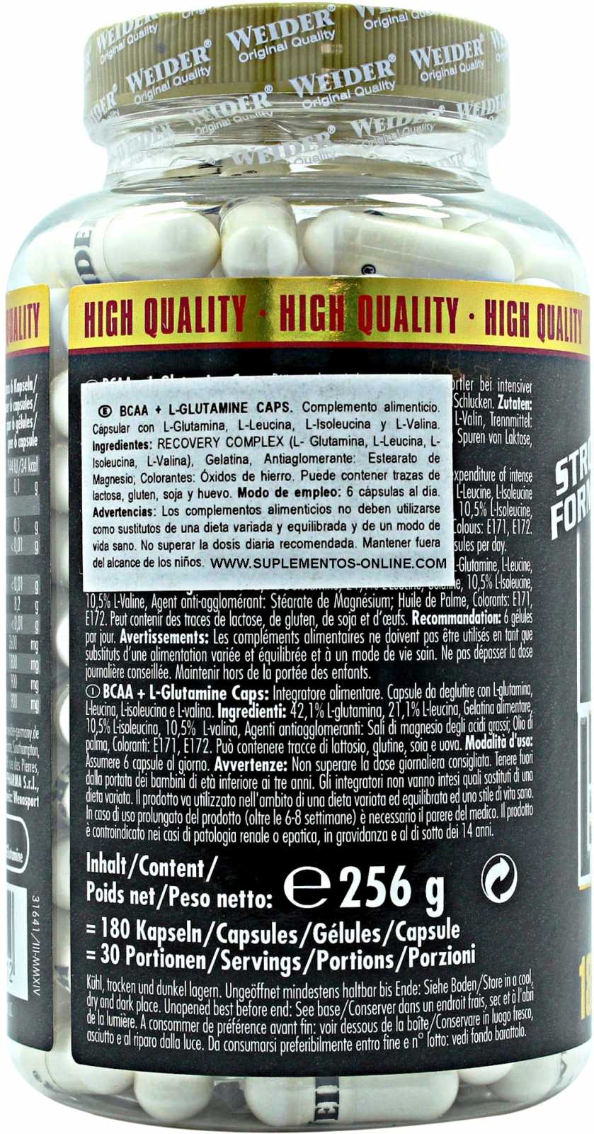 Weider BCAA + L-Glutamina 180 cápsulas