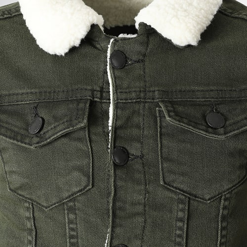 Veste Jean Col Mouton Enfant K-3006 Vert Kaki
