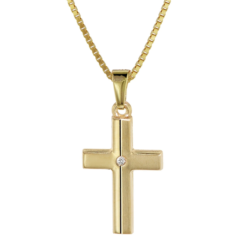 trendor Kinder Kreuz Gold 333 mit Zirkonia und goldplattierte Kette gold