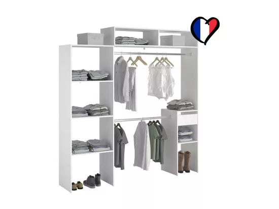 Dressing blanc extensible avec étagères, penderies, tiroirs ELYSEE