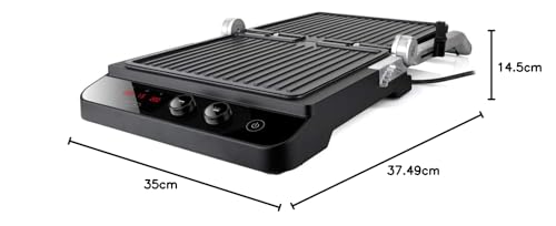 BLACK DECKER BXGR2000E   Grill électrique 2 en 1 2000W, Plaque chauffante et grill, Ouverture à 180º, Contrôle de la température et du temps de cuisson, Écran LCD : Cuisine et Maison