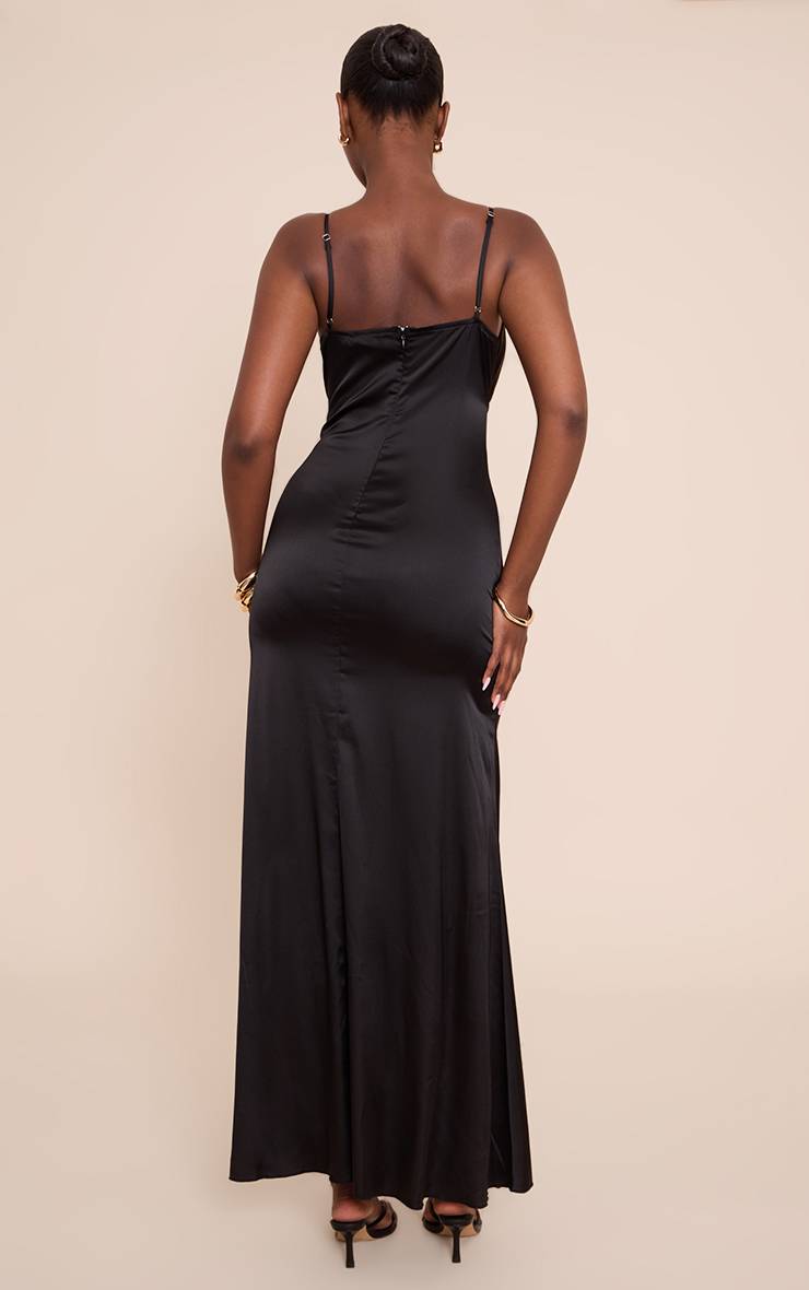 Noir Robe Longue Satinée À Fines Bretelles