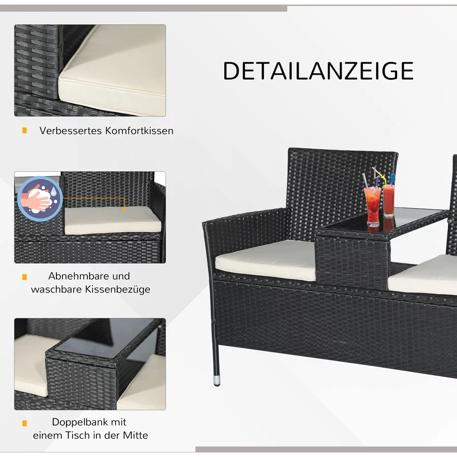 Outsunny Polyrattan Gartenbank schwarz