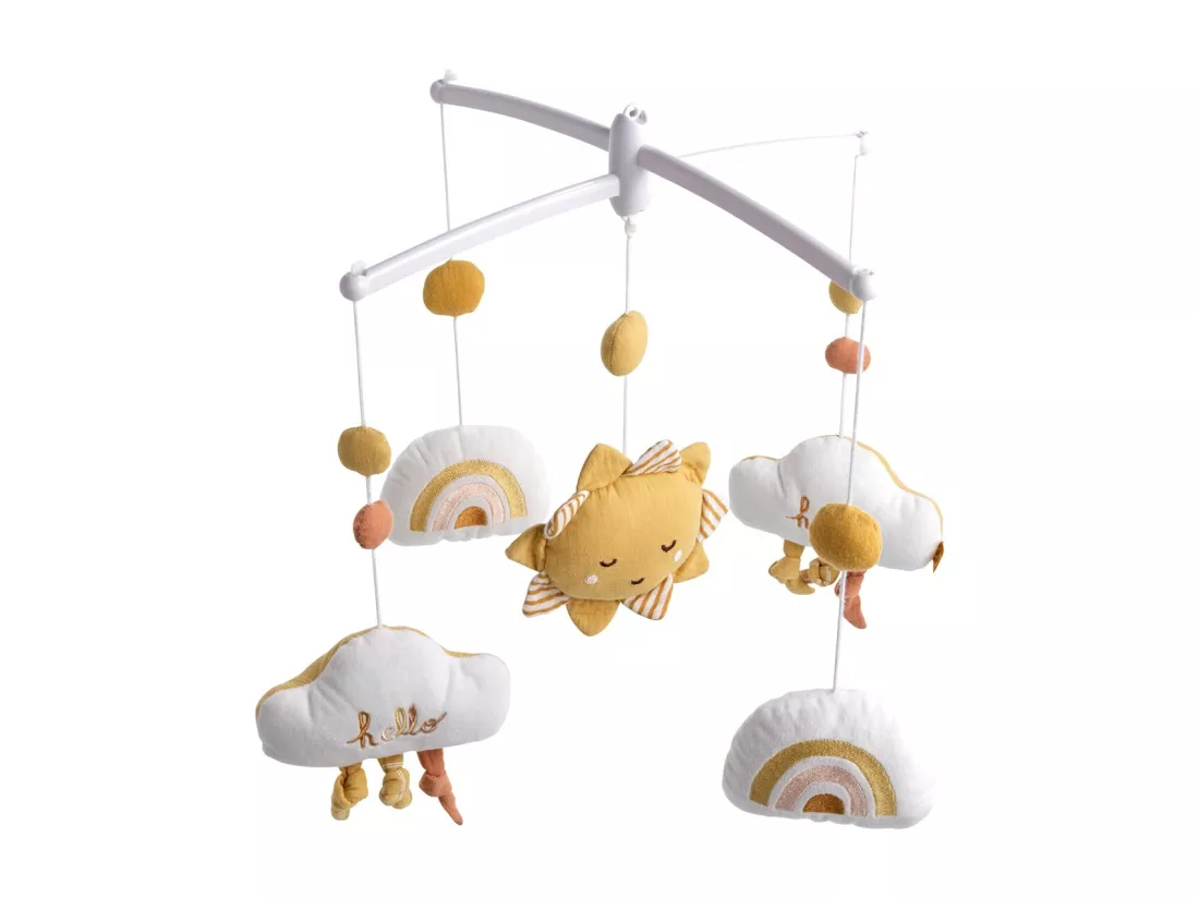 Mobile musical en coton blanc