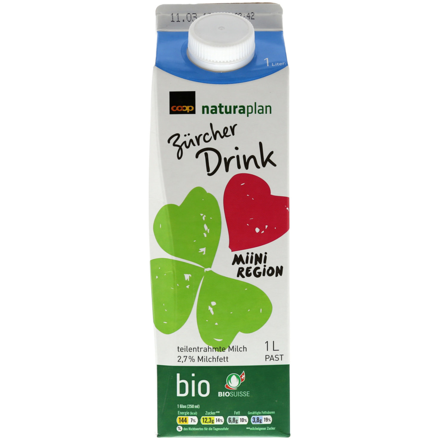 Naturaplan Bio Regio Milch Drink 2,7% Milchfett Past Züribiet -
