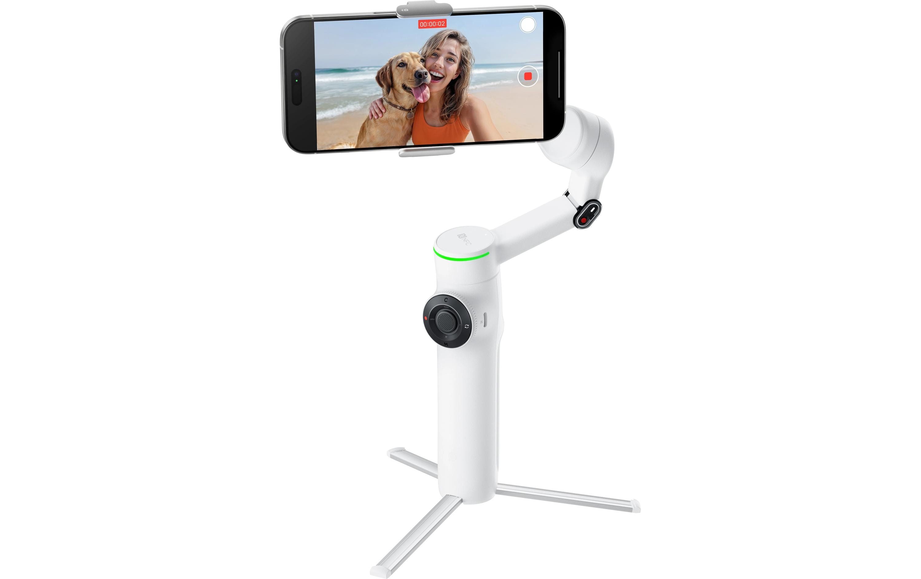 Gimbal Flow 2 Pro Creator-Paket Weiss<br>Ultimativer Kl-Tracking-Stabilisator mit Spotlight, magnetischer Handyhalterung und USB-C-Ladekabel