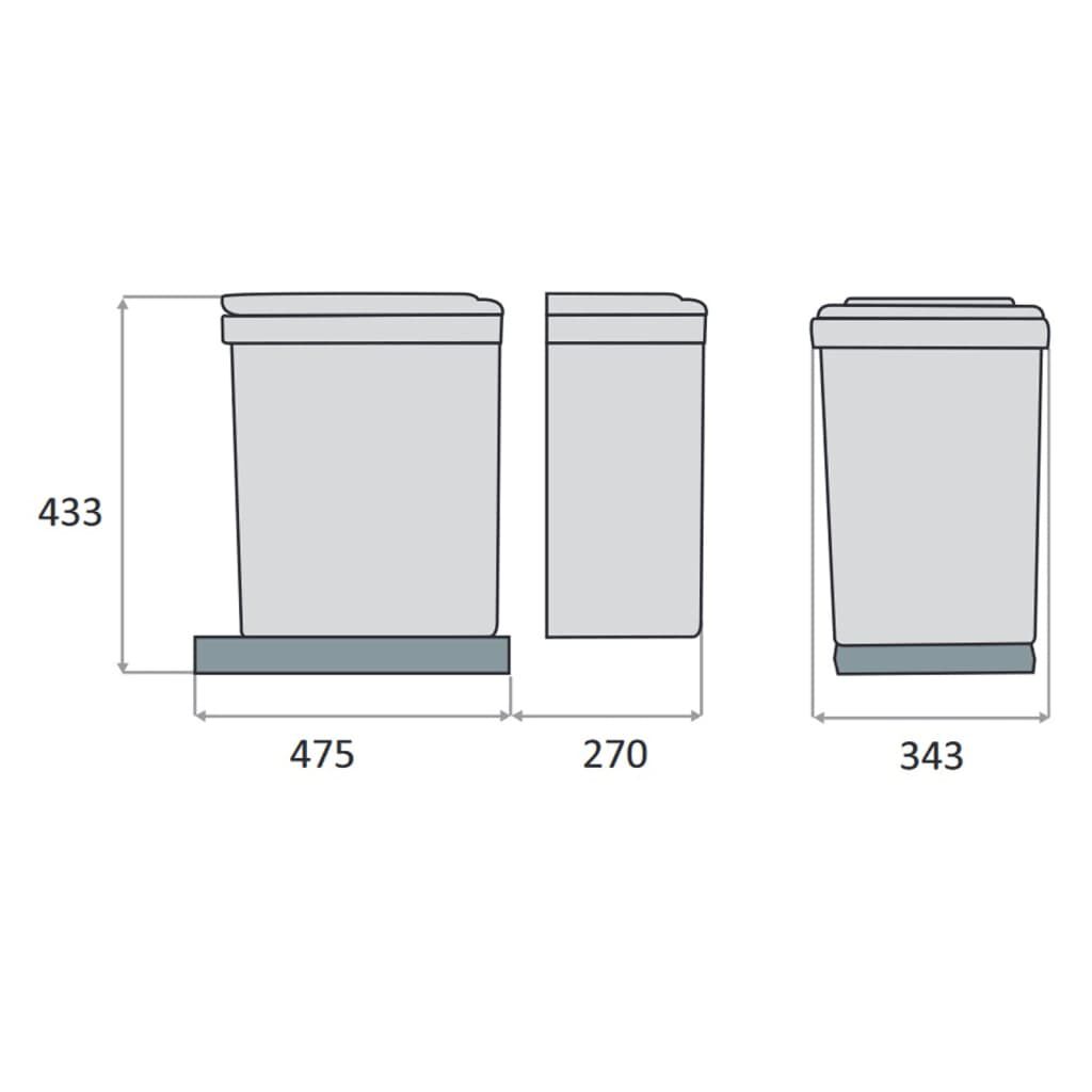 eyckhaus Uittrekbare afvalbak, inbouw, 2x21 L, grijs