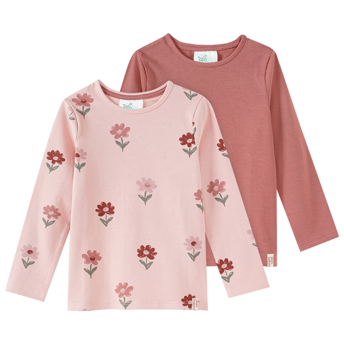 Topolino Pure Collection 2 Mädchen Langarmshirts mit Blümchen rosa / dunkelrosa