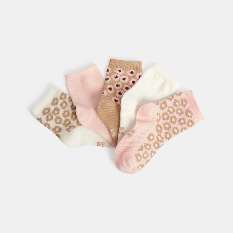 Chaussettes fleuries rose bébé fille (lot de 5) Beige