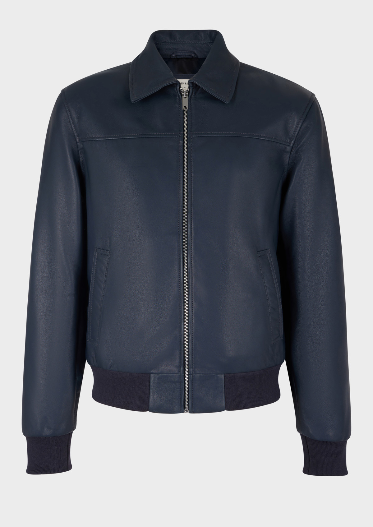 Blouson en cuir bleu marine