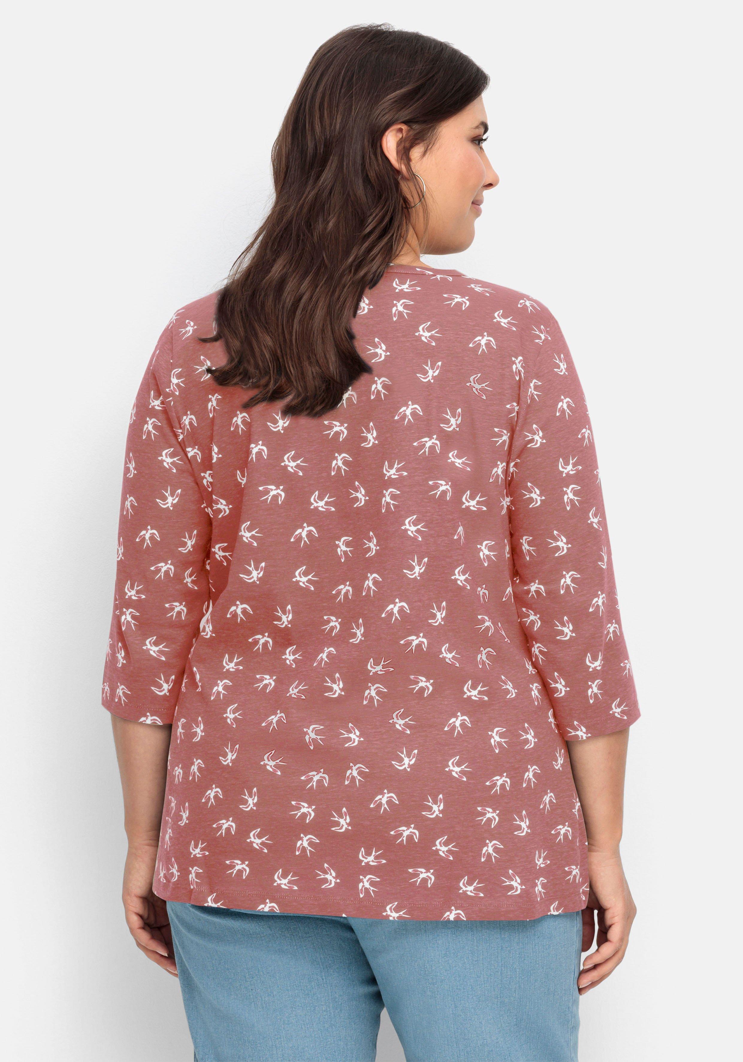 3/4-Arm-Shirt in leichter A-Linie, mit Schwalbenprint