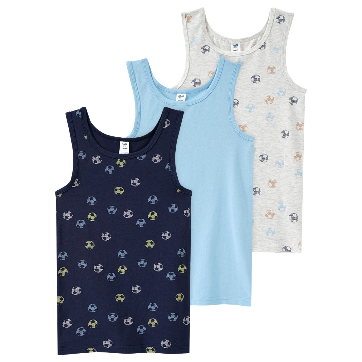 Yigga 3 Jungen Unterhemden mit Bio-Baumwolle hellblau / dunkelblau / creme