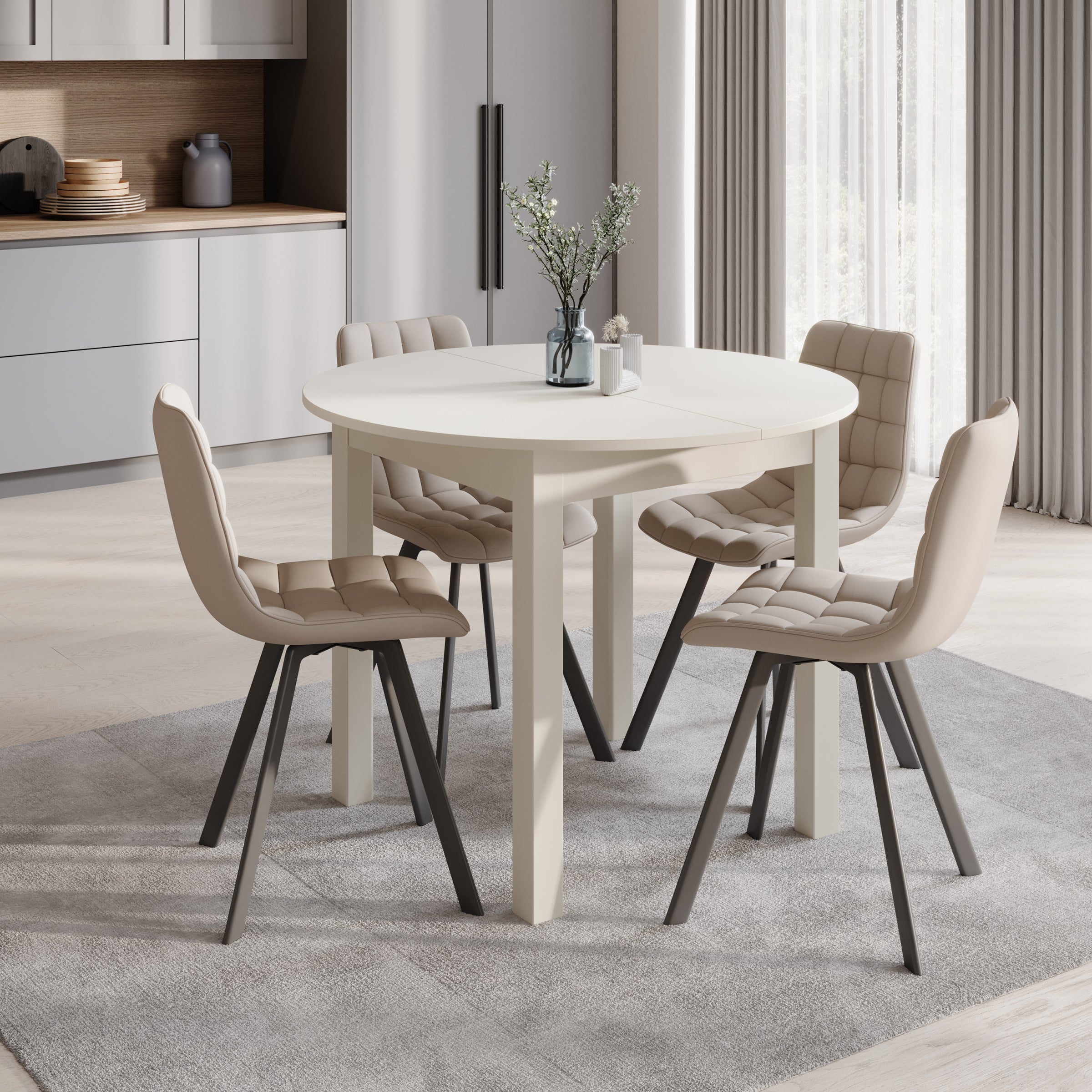South - Eetkamertafel - Uitschuifbaar - Beige - 100x100x76 cm