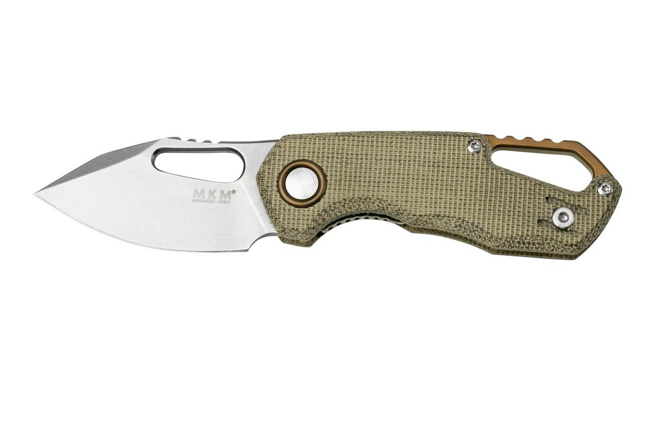 MKM Isonzo FX03M-3GC Clippoint M390, Green Canvas Micarta zakmes, Jesper Voxnaes design