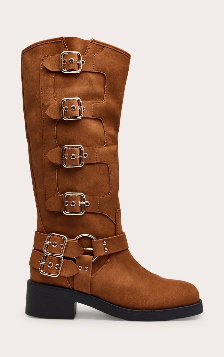 Marron Bottes Hautes En Synthétique Avec Détails De Boucles