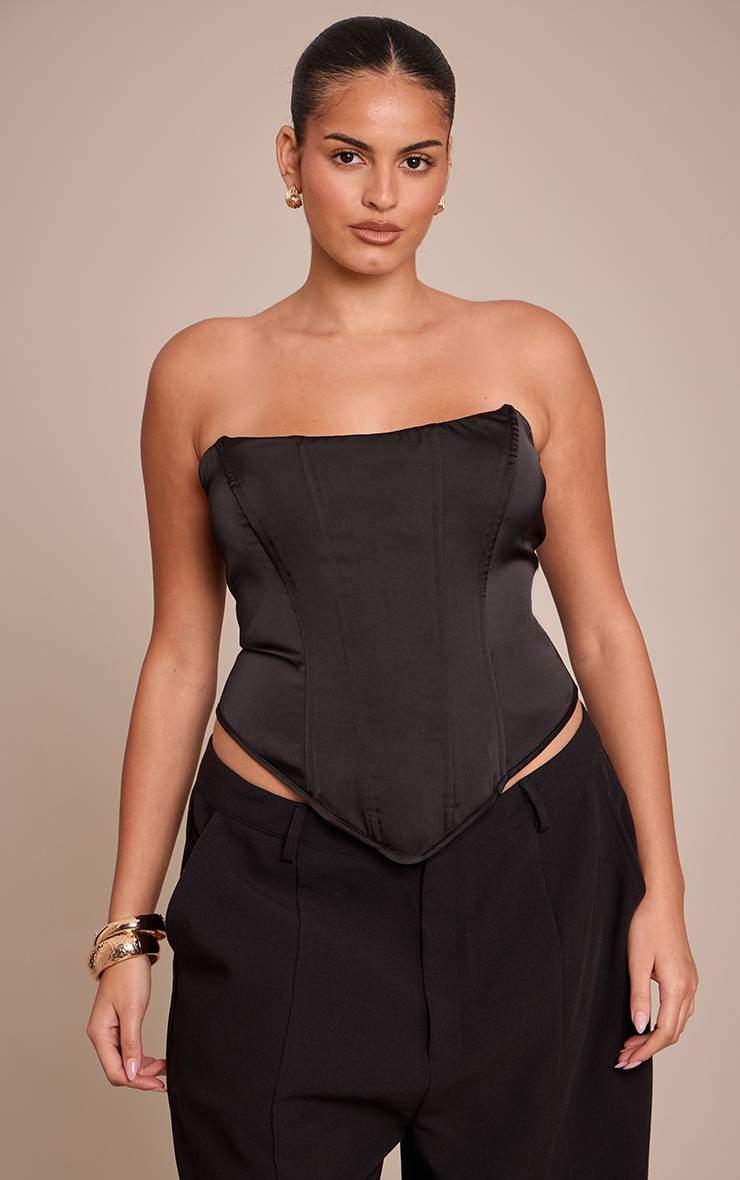 Noir Corset Grande Taille En Satin Avec Bordure En Dentelle