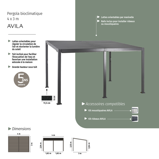 Pergola bioclimatique AVILA Graphite