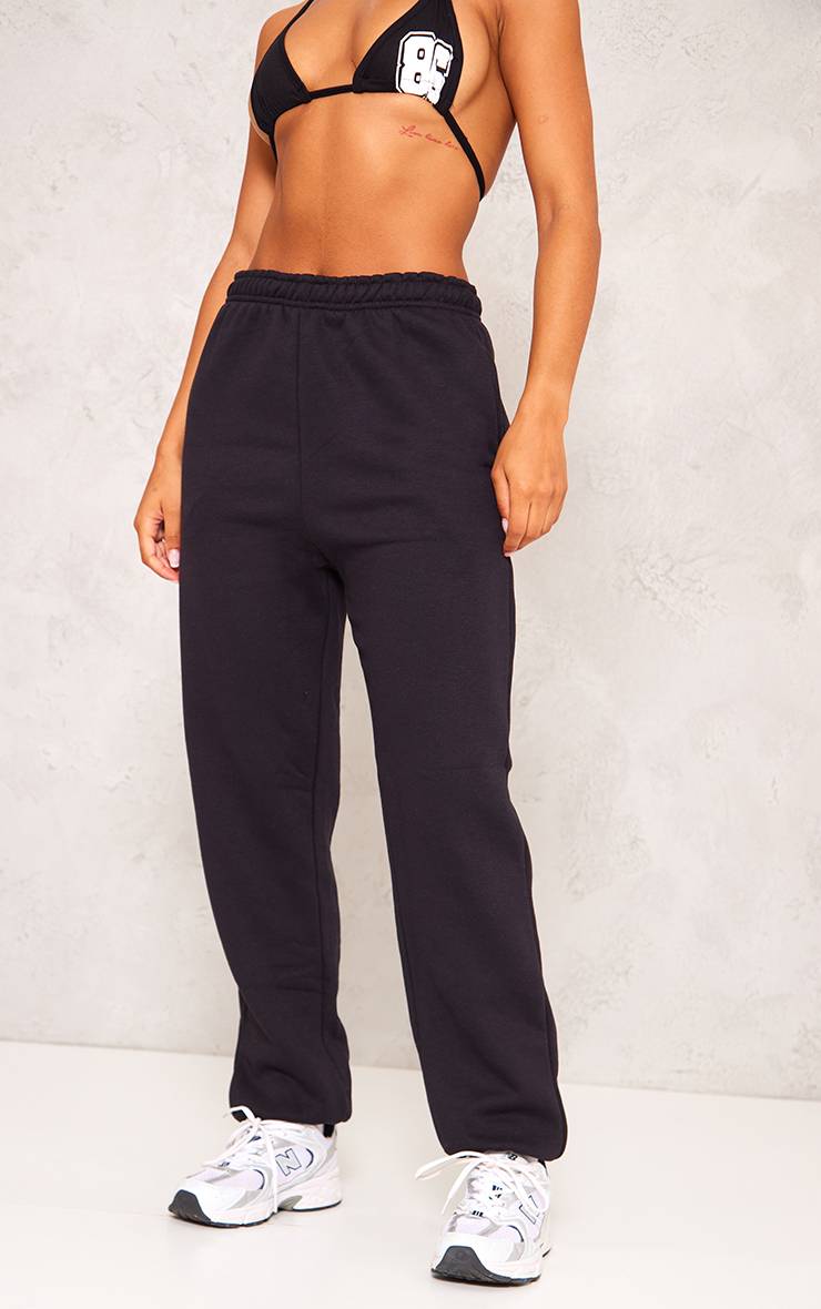 Noir Pantalon De Jogging Taille Haute À Revers En Molleton