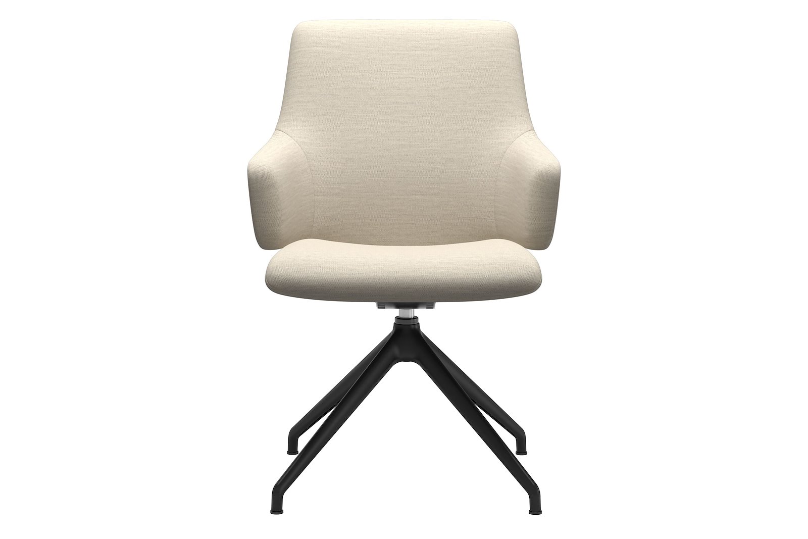 Basil spisestol Tekstil Mirage Offwhite med matt sort understell. Lav rygg, med arm og large sete. Vaskbart trekk