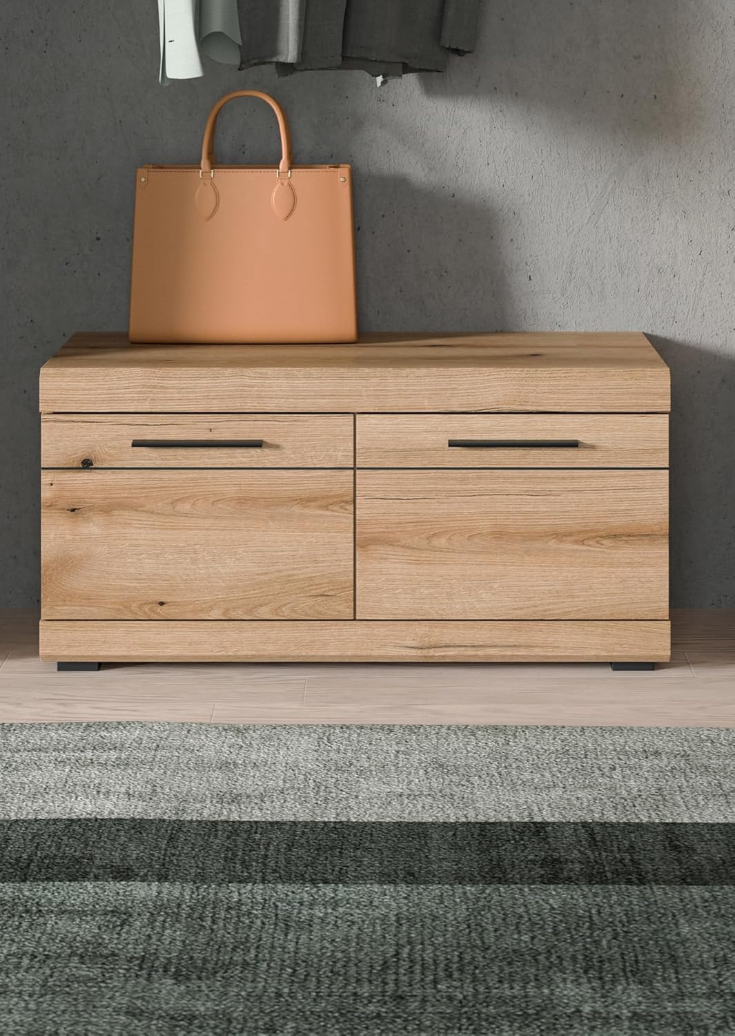 xonox.home Garderobe Scout Sitzbank Bank Garderobenbank Flurbank Truhe Schuhregal in Evoke Oak Eiche Nb., ca. 90x44x40 cm