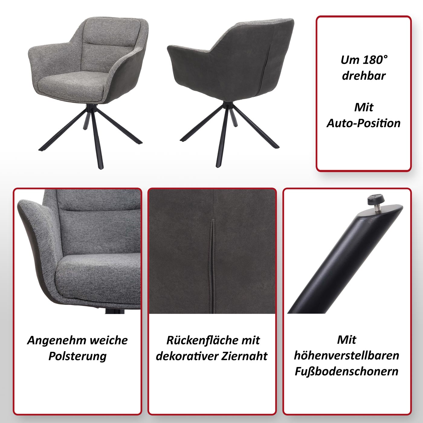 6er-Set Esszimmerstuhl MCW-K33, Küchenstuhl Stuhl, drehbar Auto-Position, Stoff MVG ~ Kord-grau