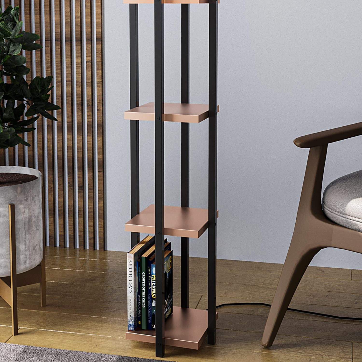 Stylish Floor Lamp with Metal Body & Fabric Cap, Black & Copper, 130 cm Height | E27 Socket, 40W Max, IP20 | Perfect for Modern Living Spaces