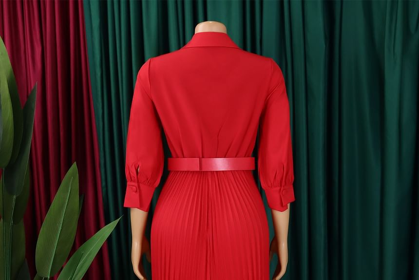 maschaka - Plus Size Lange Mouw V-hals Maxi Jurk met Riem