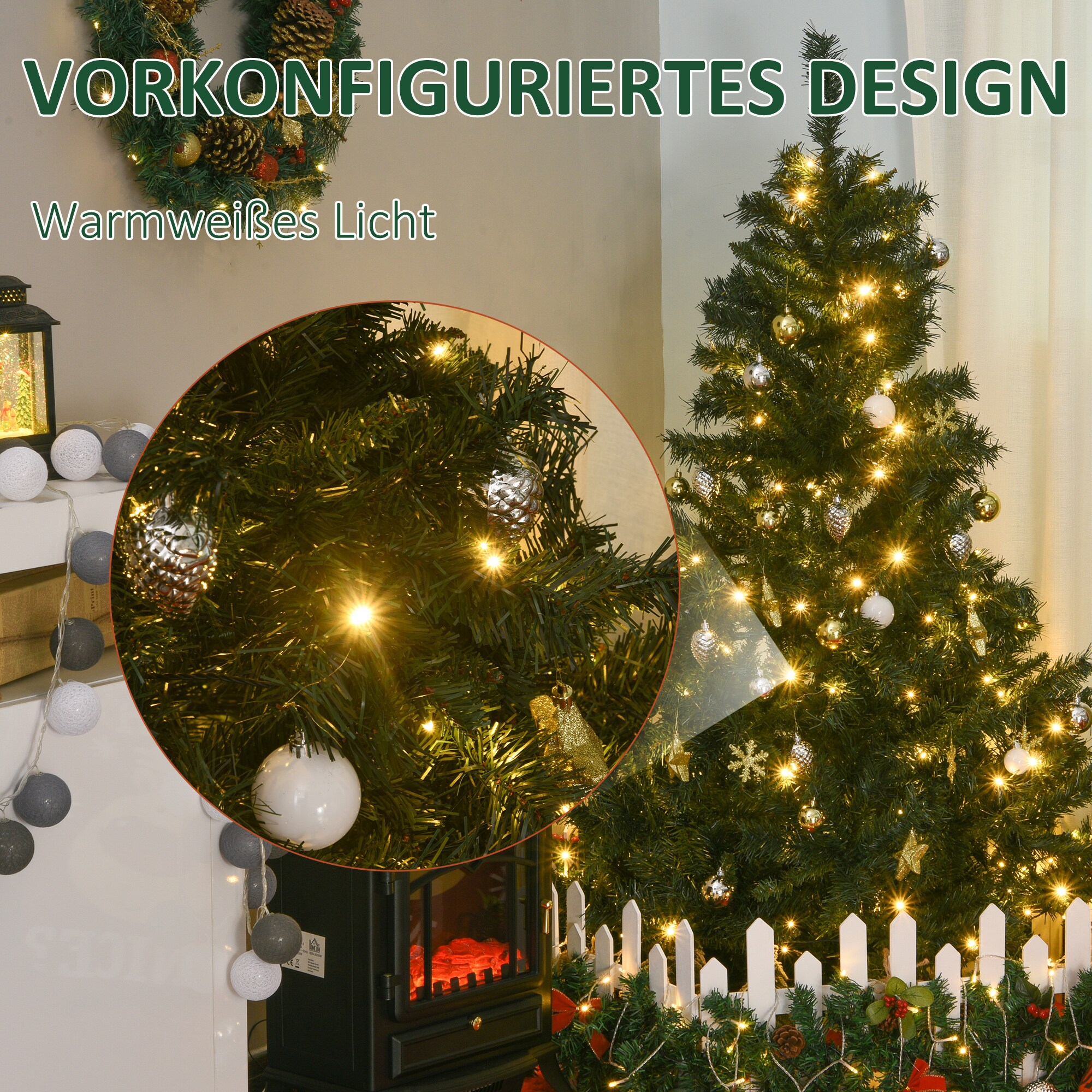 HOMCOM Künstlicher Weihnachtsbaum mit 120 LEDs grün 95 x 150 cm (ØxH)