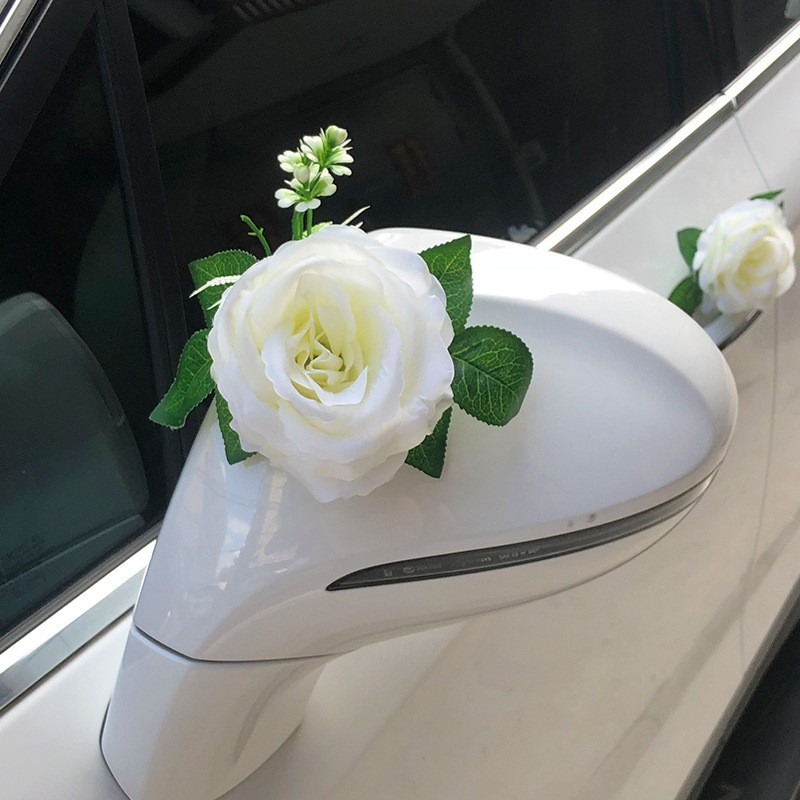 (25-tlg. Set) DIY Auto Kunstblumen Hochzeits Deko Motorhaube Schmuck Rosen - Weiss / Blau