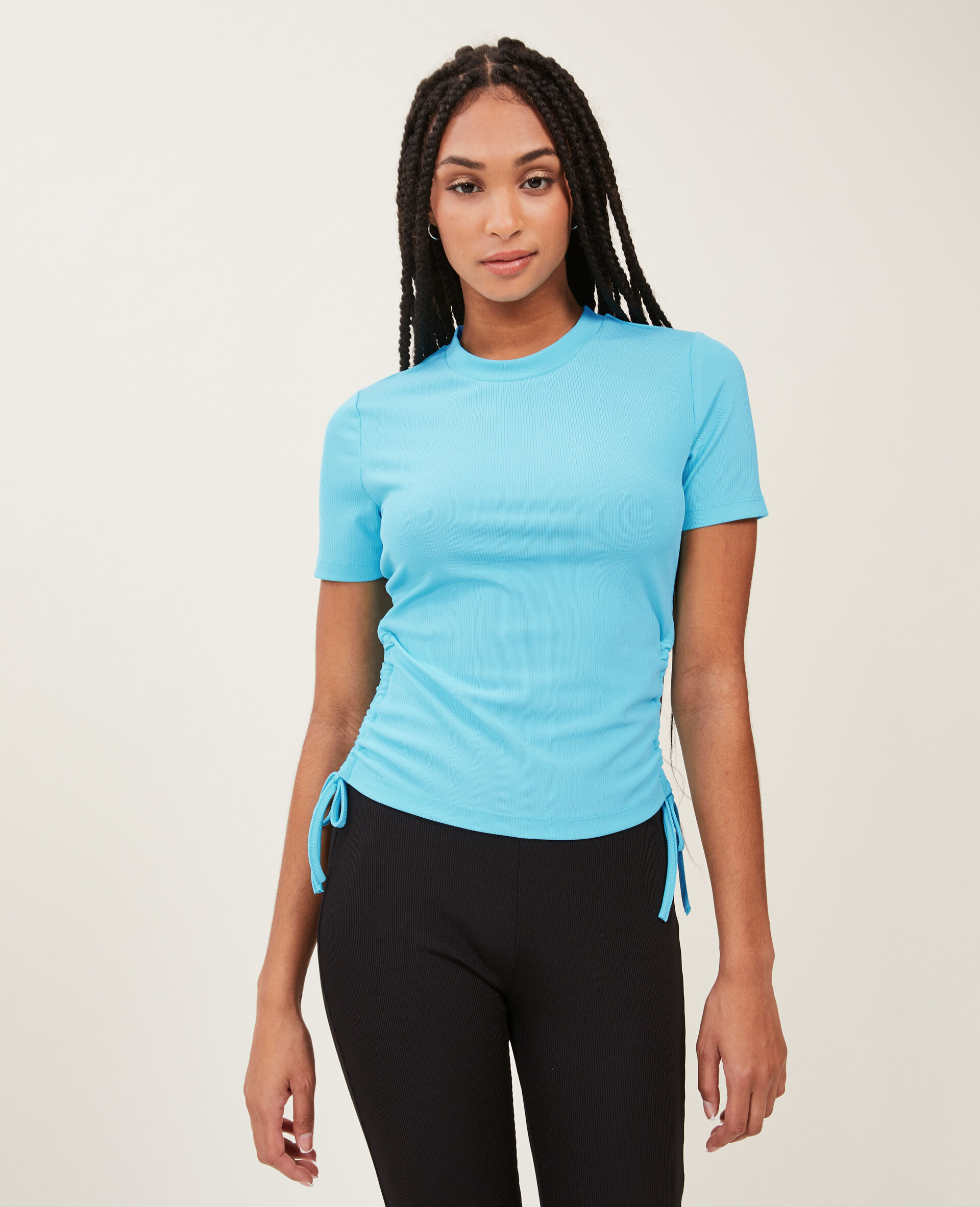 Top maille côtelée avec nœud - Bleu turquoise